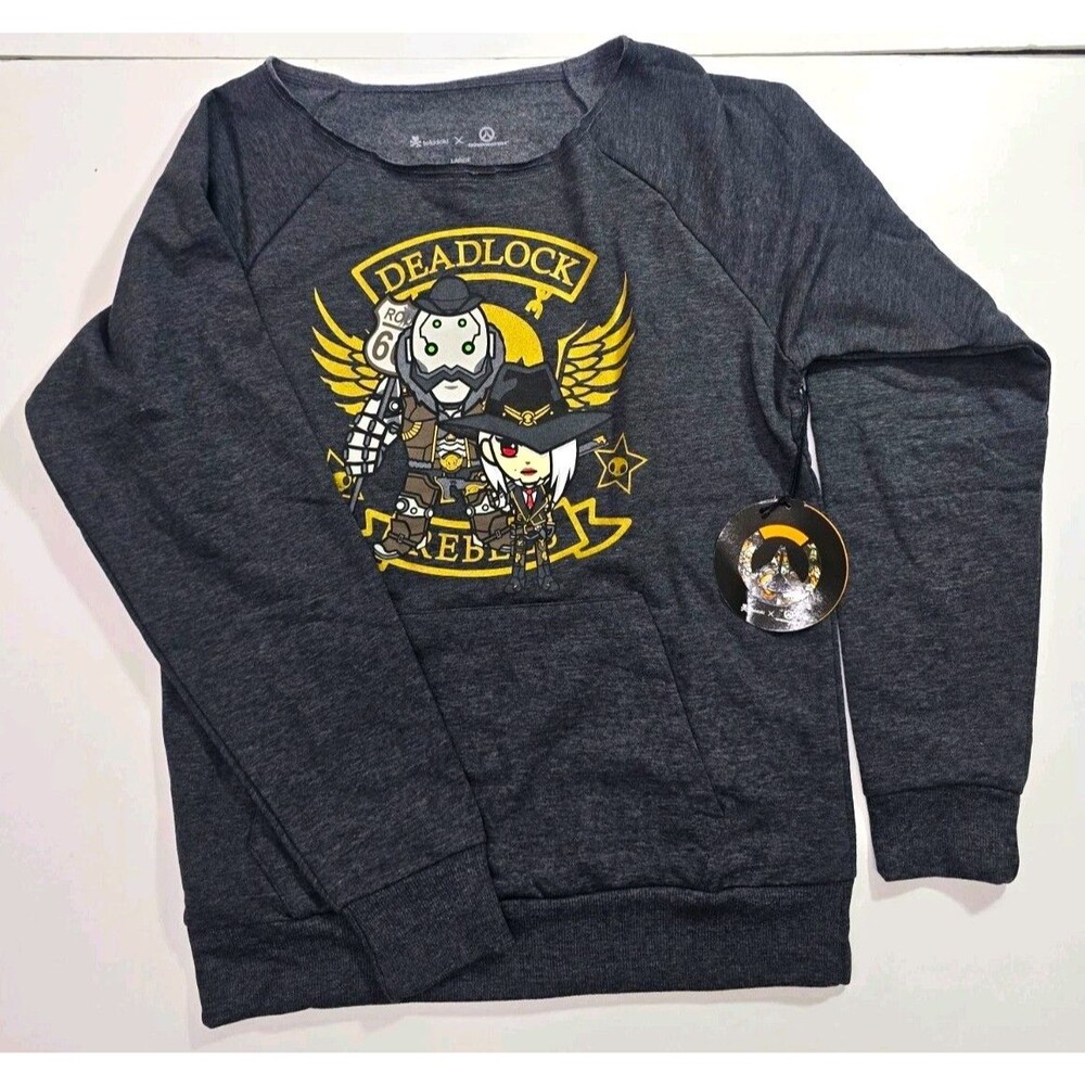 Tokidoki x Overwatch Ashe Gray Graphic Print Pullover Sweatshirt Women’s L NWT